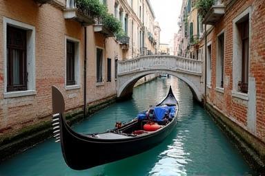 A classic gondola gliding down a picturesque canal in Venice, reflecting Italy's rich cultural heritage.